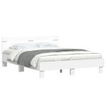 vidaXL Cadru de pat cu tăblie și LED, alb, 140x190 cm