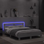vidaXL Cadru de pat cu tăblie și LED, alb, 140x190 cm