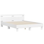 vidaXL Cadru de pat cu tăblie și LED, alb, 140x190 cm