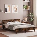 vidaXL Cadru de pat cu tăblie și LED, stejar fumuriu, 140x190 cm vidaXL Cadru de pat cu tăblie și LED, stejar fumuriu, 140x190 cm
