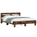 vidaXL Cadru de pat cu tăblie și LED, stejar fumuriu, 140x190 cm vidaXL Cadru de pat cu tăblie și LED, stejar fumuriu, 140x190 cm