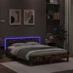 vidaXL Cadru de pat cu tăblie și LED, stejar fumuriu, 140x190 cm vidaXL Cadru de pat cu tăblie și LED, stejar fumuriu, 140x190 cm