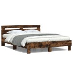 vidaXL Cadru de pat cu tăblie și LED, stejar fumuriu, 140x190 cm vidaXL Cadru de pat cu tăblie și LED, stejar fumuriu, 140x190 cm