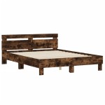 vidaXL Cadru de pat cu tăblie și LED, stejar fumuriu, 140x190 cm vidaXL Cadru de pat cu tăblie și LED, stejar fumuriu, 140x190 cm