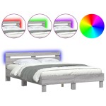 vidaXL Cadru de pat cu tăblie și LED, gri sonoma, 140x190 cm vidaXL Cadru de pat cu tăblie și LED, gri sonoma, 140x190 cm