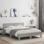 vidaXL Cadru de pat cu tăblie și LED, gri sonoma, 140x190 cm vidaXL Cadru de pat cu tăblie și LED, gri sonoma, 140x190 cm