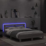 vidaXL Cadru de pat cu tăblie și LED, gri sonoma, 140x190 cm vidaXL Cadru de pat cu tăblie și LED, gri sonoma, 140x190 cm