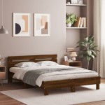 vidaXL Cadru de pat cu tăblie și LED, stejar maro, 140x190 cm vidaXL Cadru de pat cu tăblie și LED, stejar maro, 140x190 cm