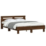 vidaXL Cadru de pat cu tăblie și LED, stejar maro, 140x190 cm vidaXL Cadru de pat cu tăblie și LED, stejar maro, 140x190 cm