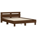 vidaXL Cadru de pat cu tăblie și LED, stejar maro, 140x190 cm vidaXL Cadru de pat cu tăblie și LED, stejar maro, 140x190 cm