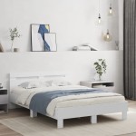 vidaXL Cadru de pat cu tăblie și LED, alb, 135x190 cm vidaXL Cadru de pat cu tăblie și LED, alb, 135x190 cm