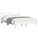 vidaXL Cadru de pat cu tăblie și LED, alb, 135x190 cm vidaXL Cadru de pat cu tăblie și LED, alb, 135x190 cm