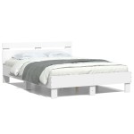 vidaXL Cadru de pat cu tăblie și LED, alb, 135x190 cm vidaXL Cadru de pat cu tăblie și LED, alb, 135x190 cm