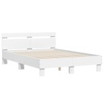 vidaXL Cadru de pat cu tăblie și LED, alb, 135x190 cm vidaXL Cadru de pat cu tăblie și LED, alb, 135x190 cm