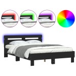 vidaXL Cadru de pat cu tăblie și LED, negru, 135x190 cm vidaXL Cadru de pat cu tăblie și LED, negru, 135x190 cm