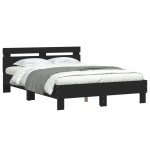 vidaXL Cadru de pat cu tăblie și LED, negru, 135x190 cm vidaXL Cadru de pat cu tăblie și LED, negru, 135x190 cm