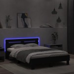 vidaXL Cadru de pat cu tăblie și LED, negru, 135x190 cm vidaXL Cadru de pat cu tăblie și LED, negru, 135x190 cm