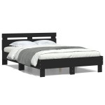 vidaXL Cadru de pat cu tăblie și LED, negru, 135x190 cm vidaXL Cadru de pat cu tăblie și LED, negru, 135x190 cm