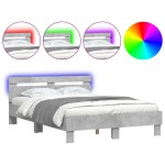 vidaXL Cadru de pat cu tăblie și LED, gri beton, 135x190 cm vidaXL Cadru de pat cu tăblie și LED, gri beton, 135x190 cm