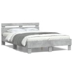 vidaXL Cadru de pat cu tăblie și LED, gri beton, 135x190 cm vidaXL Cadru de pat cu tăblie și LED, gri beton, 135x190 cm
