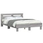vidaXL Cadru de pat cu tăblie și LED, gri sonoma, 135x190 cm vidaXL Cadru de pat cu tăblie și LED, gri sonoma, 135x190 cm