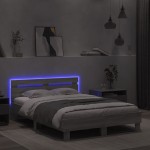 vidaXL Cadru de pat cu tăblie și LED, gri sonoma, 135x190 cm vidaXL Cadru de pat cu tăblie și LED, gri sonoma, 135x190 cm