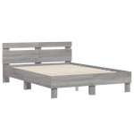 vidaXL Cadru de pat cu tăblie și LED, gri sonoma, 135x190 cm vidaXL Cadru de pat cu tăblie și LED, gri sonoma, 135x190 cm