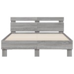 vidaXL Cadru de pat cu tăblie și LED, gri sonoma, 135x190 cm vidaXL Cadru de pat cu tăblie și LED, gri sonoma, 135x190 cm