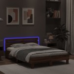 vidaXL Cadru de pat cu tăblie și LED, stejar maro, 135x190 cm vidaXL Cadru de pat cu tăblie și LED, stejar maro, 135x190 cm