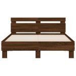vidaXL Cadru de pat cu tăblie și LED, stejar maro, 135x190 cm vidaXL Cadru de pat cu tăblie și LED, stejar maro, 135x190 cm