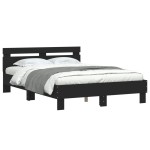 vidaXL Cadru de pat cu tăblie și LED, negru, 120x190 cm vidaXL Cadru de pat cu tăblie și LED, negru, 120x190 cm