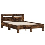 vidaXL Cadru de pat cu tăblie și LED, stejar fumuriu, 120x190 cm vidaXL Cadru de pat cu tăblie și LED, stejar fumuriu, 120x190 cm