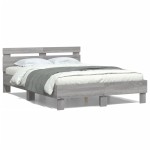 vidaXL Cadru de pat cu tăblie și LED, gri sonoma, 120x190 cm vidaXL Cadru de pat cu tăblie și LED, gri sonoma, 120x190 cm