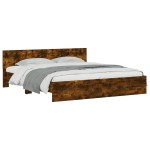 vidaXL Cadru de pat cu tăblie și LED, stejar fumuriu, 200x200 cm vidaXL Cadru de pat cu tăblie și LED, stejar fumuriu, 200x200 cm