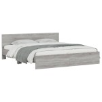 vidaXL Cadru de pat cu tăblie și LED, gri sonoma, 200x200 cm vidaXL Cadru de pat cu tăblie și LED, gri sonoma, 200x200 cm