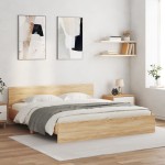 vidaXL Cadru de pat cu tăblie și LED, stejar sonoma, 180x200 cm vidaXL Cadru de pat cu tăblie și LED, stejar sonoma, 180x200 cm