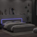 vidaXL Cadru de pat cu tăblie și LED, gri sonoma, 180x200 cm vidaXL Cadru de pat cu tăblie și LED, gri sonoma, 180x200 cm