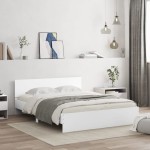 vidaXL Cadru de pat cu tăblie și LED, alb, 160x200 cm vidaXL Cadru de pat cu tăblie și LED, alb, 160x200 cm