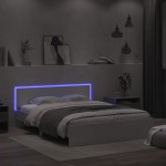 vidaXL Cadru de pat cu tăblie și LED, alb, 160x200 cm vidaXL Cadru de pat cu tăblie și LED, alb, 160x200 cm