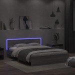 vidaXL Cadru de pat cu tăblie și LED, gri sonoma, 160x200 cm vidaXL Cadru de pat cu tăblie și LED, gri sonoma, 160x200 cm