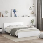vidaXL Cadru de pat cu tăblie și LED, alb, 150x200 cm vidaXL Cadru de pat cu tăblie și LED, alb, 150x200 cm