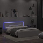 vidaXL Cadru de pat cu tăblie și LED, alb, 150x200 cm vidaXL Cadru de pat cu tăblie și LED, alb, 150x200 cm