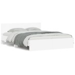 vidaXL Cadru de pat cu tăblie și LED, alb, 150x200 cm vidaXL Cadru de pat cu tăblie și LED, alb, 150x200 cm