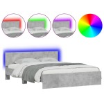 vidaXL Cadru de pat cu tăblie și LED, gri beton, 150x200 cm vidaXL Cadru de pat cu tăblie și LED, gri beton, 150x200 cm