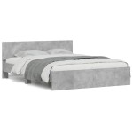 vidaXL Cadru de pat cu tăblie și LED, gri beton, 150x200 cm vidaXL Cadru de pat cu tăblie și LED, gri beton, 150x200 cm