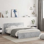 vidaXL Cadru de pat cu tăblie și LED, gri beton, 150x200 cm vidaXL Cadru de pat cu tăblie și LED, gri beton, 150x200 cm