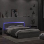 vidaXL Cadru de pat cu tăblie și LED, gri sonoma, 150x200 cm vidaXL Cadru de pat cu tăblie și LED, gri sonoma, 150x200 cm