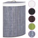 vidaXL Coș de rufe din bambus, pentru colț, gri, 60 L vidaXL Coș de rufe din bambus, pentru colț, gri, 60 L