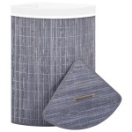 vidaXL Coș de rufe din bambus, pentru colț, gri, 60 L vidaXL Coș de rufe din bambus, pentru colț, gri, 60 L