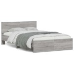 vidaXL Cadru de pat cu tăblie și LED, gri sonoma, 140x200 cm vidaXL Cadru de pat cu tăblie și LED, gri sonoma, 140x200 cm